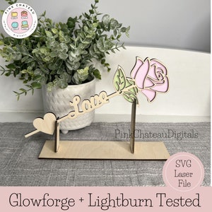 2 versie hout Rose dubbellaags blanco aanpasbare stam + standaard/SVG digitaal gesneden bestand | Glowforge en Lightburn-getest