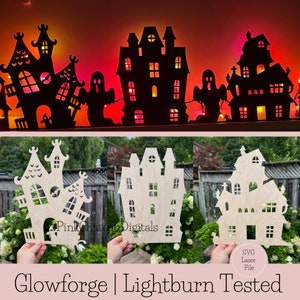 3x Haunted House Mansion Silhoutte Laser Cut SVG Files | Glowforge + Lightroom Tested | Wood File | Resizeable | Halloween Decor