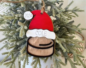 Sports Theme Ornament | SVG Laser Cut File | Glowforge Lightburn Xtool Tested | Hockey Puck with Holiday Hat