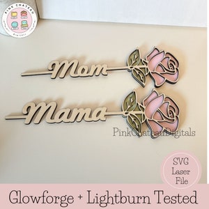 Madera rosa doble capa en blanco tallo personalizable / regalo de mamá / archivo de corte digital SVG / Glowforge & Lightburn probado