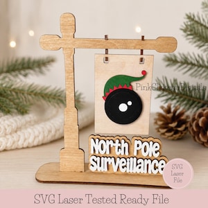 North Pole Surveillance Elf Faux Camera Sign | Christmas Laser Cut File (SVG Download)