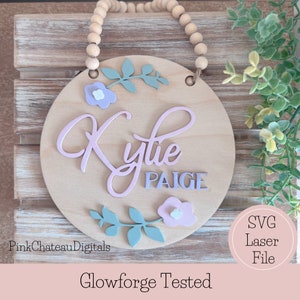 Hangende bloemennaamteken Lasergesneden SVG-bestand | Glowforge klaar en getest | Houten bestand | Aanpasbaar