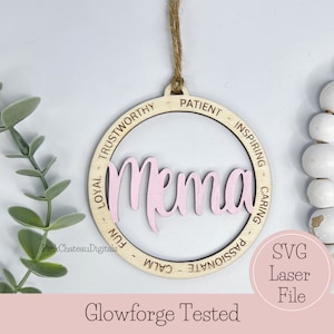 Arquivo de corte gravado a laser SVG de ornamento MEMA | Palavras descritivas inspiradoras | Glowforge pronto e testado | Arquivo de madeira cortado personalizado