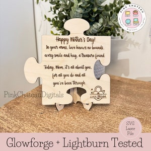 Muttertag Puzzleteil Gedicht SVG Laser gravierte Schnittdatei | Inspirierende Wörter | Glowforge & Lightburn getestet | Staffelei nicht enthalten.