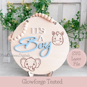 Het is een jongen baby shower teken laser gesneden SVG-bestand | Glowforge klaar en getest | Houten bestand | Aanpasbaar