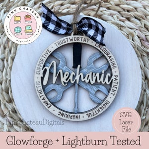 Mechanic Ornament SVG Laser Cut File  | Glowforge & Lightburn Tested | 2 Layer | Backing is Optional | Inspirational Words