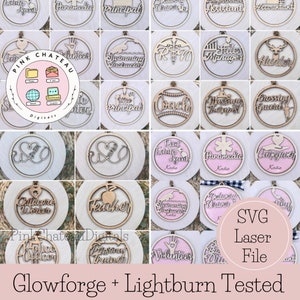 Bundle Lot of 25 Profession Ornaments SVG Laser Cut File | Glowforge + Lightburn Tested | 2 Layer | Backing is Optional | Descriptive Words