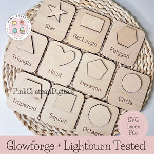 Set von 10 Montessori Holzform Puzzleteile SVG Digital Laser graviert Schnitt Datei | Glowforge bereit und getestet | Individueller Schnitt