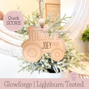 Tractor Ornament SVG Laser Score Cut File | Glowforge, xtool & Lightburn Tested | Acrylic or Wood | Holiday Theme | Children&#39;s Tree Ornament