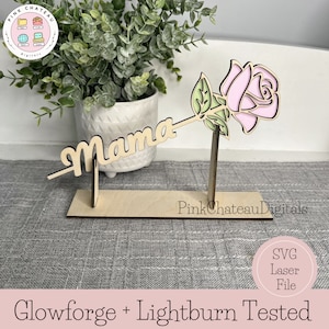 Madeira Rosa Dupla Camada Em Branco Haste Personalizável + Suporte / Presente da Mãe / Arquivo de Corte Digital SVG | Glowforge e Lightburn testados