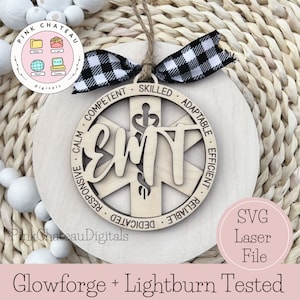 Pontuação rápida do ornamento EMT! Arquivo SVG de corte a laser | Glowforge + Lightburn testado | 2 camadas | O apoio é opcional | Palavras descritivas