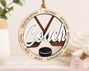 Coach Hockey Ornament SVG | Laser Engraved Wood Cut File (Digital Download)