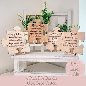 BUNDLE 4 x Vatertagspuzzlestück-Gedichtdateien Bonus-Dad SVG Laser gravierte Schnittdatei | Staffelei nicht enthalten | Glowforge bereit & getestet