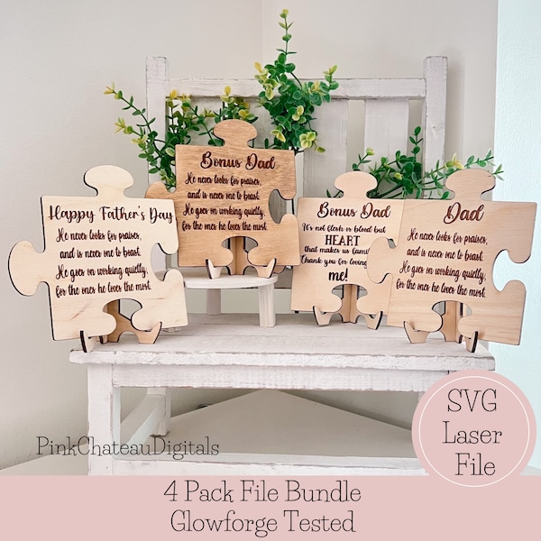 BUNDLE 4 x Fathers Day Puzzle Piece Poem Files Bonus Dad SVG Laser Engraved Cut File | Easel Included| Glowforge Ready & Tested