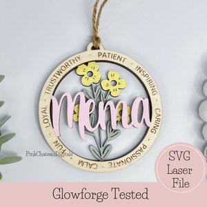 Arquivo de corte gravado a laser SVG de ornamento MEMA | Palavras descritivas inspiradoras | Glowforge pronto e testado | Arquivo de madeira cortado personalizado