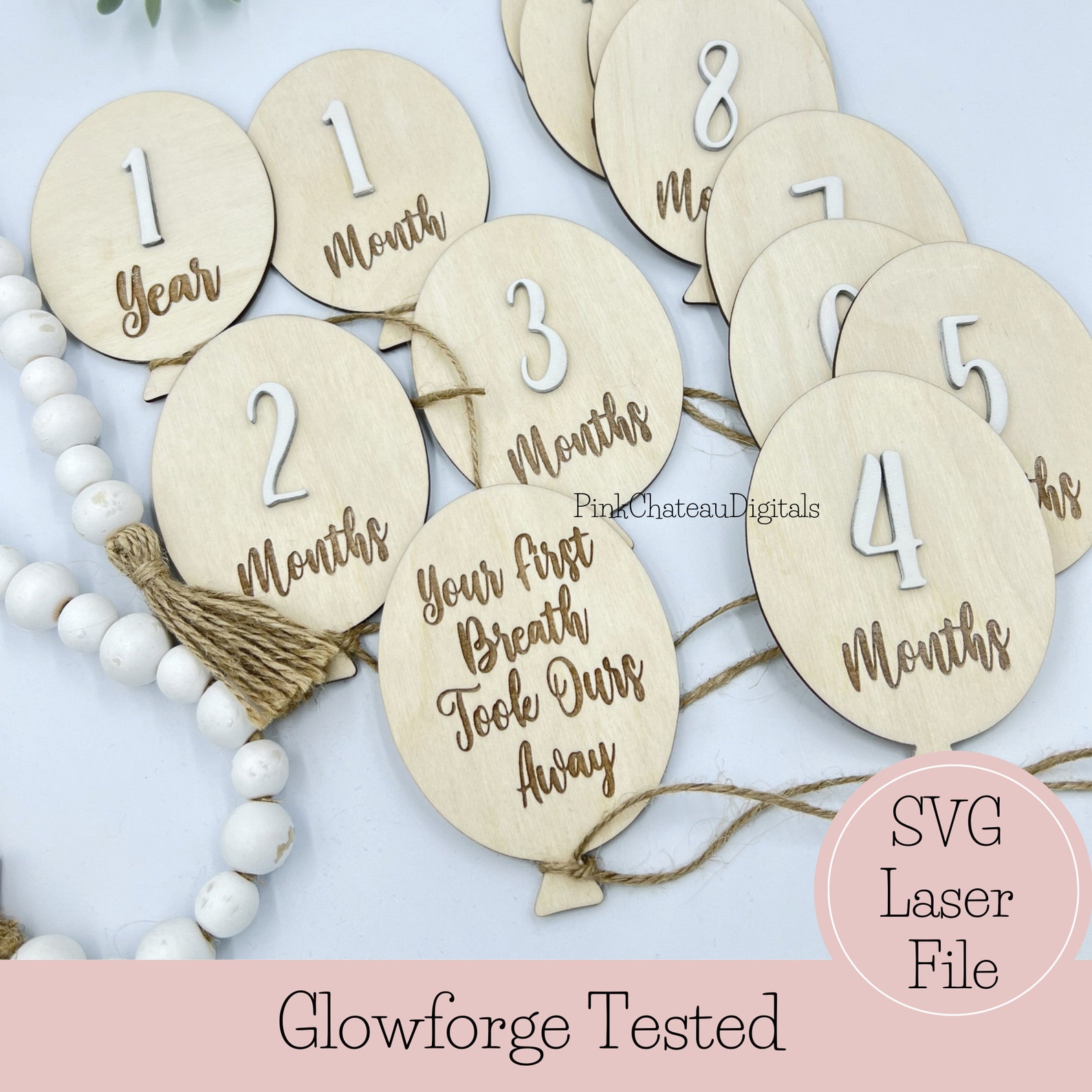 Baby Milestone Balloon Cut SVG File | Months 1-12, 1 Year Glowforge ...