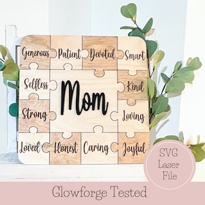 Mamá falsa pieza de rompecabezas signo SVG archivo de corte grabado con láser / palabras descriptivas inspiradoras / Glowforge OmTech Lightburn láser probado