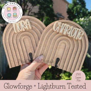 Boho thema gebogen muur hangende haak houder/portemonnees rugzakken riemen lasergesneden SVG-bestand | Door Glowforge + Lightroom getest houtbestand aanpasbaar