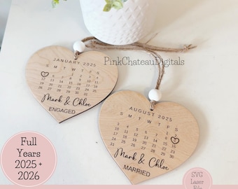 Bundle 36 Files | 2025 To 2027 Entire Years Calendar Keepsake Ornaments Engagement Marriage SVG Laser Glowforge & Lightburn Tested