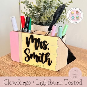 2 Tamaño 1/8" 1/4" Lápiz de profesor Cesta de escritorio Caddy Holder / Archivo láser digital SVG / Silueta Glowforge Lightburn probada / Regalo de fin de año
