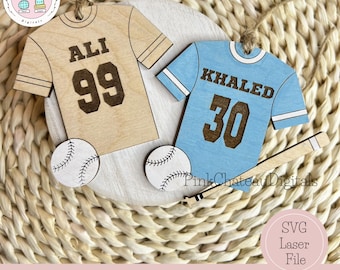 Adorno de camiseta deportiva de béisbol / Archivo de corte SVG grabado con láser, probado con Glowforge y Lightburn / Madera acrílica