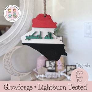 Irak kaart overzicht digitaal bestand Art SVG Laser schattig bestand Glowforge en Lightburn getest