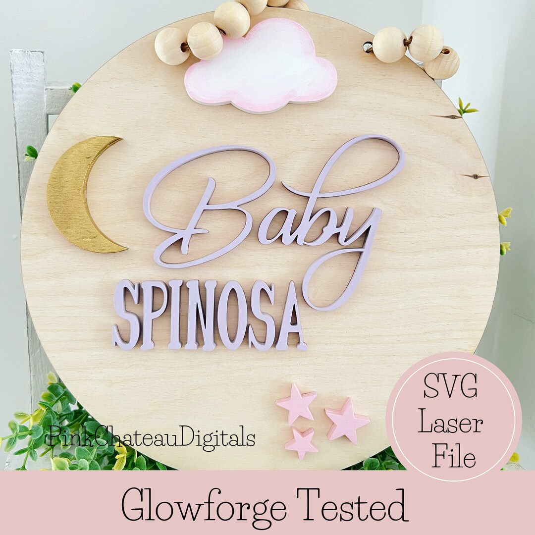 Baby Name Sign Laser Cut SVG File | Clouds Moon and Sun Theme Glowforge ...