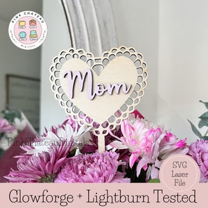 Festa della mamma mamma fiore pianta bastone / bouquet inserto poesia SVG file di taglio inciso al laser / parole ispiratrici / Glowforge & Lightburn testato
