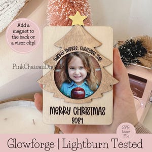 Marco de fotos, soporte para fotos, imán o clip para visera, regalo de Navidad, silueta Glowforge Lightburn, archivo digital cortado con láser probado