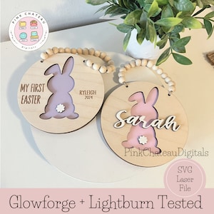 2 Versionen Osterhasenkorb Mini Schilder | Tags SVG Laser graviert Cut File Glowforge & Lightburn getestet