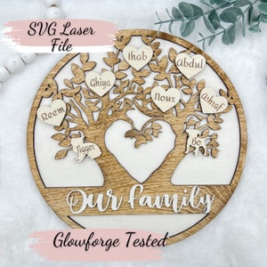Intercambiable Nuestro árbol genealógico SVG Archivo de corte grabado con láser / Nietos / + Mascotas (Gato + Perro) Glowforge & LIGHTBURN Probado / Archivo de madera