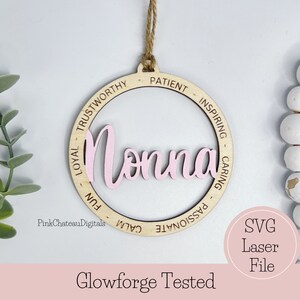 Arquivo de corte gravado a laser SVG de ornamento NONNA | Palavras descritivas inspiradoras | Glowforge pronto e testado | Arquivo de madeira cortado personalizado