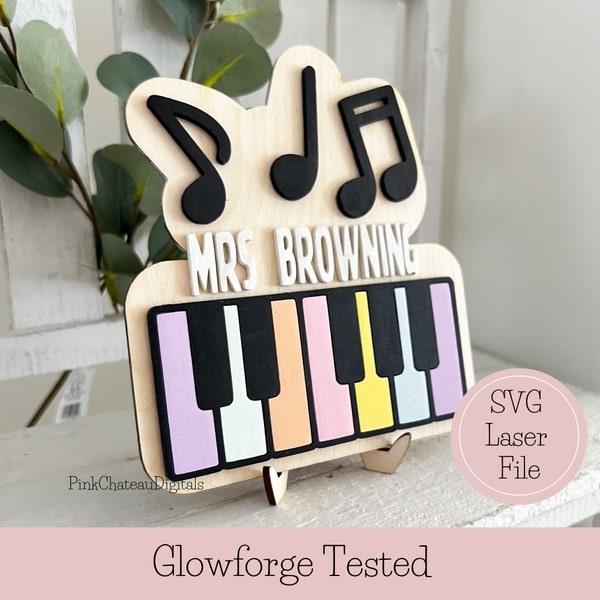 Music Teacher Piano Teacher Gift | Desk Name Sign SVG Cut File | Glowforge Tested and Ready | Wood Laser Digital File