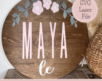 SVG Floral Border for Round Name Sign Laser Cut File | Glowforge Ready & Tested | Wood File | 10" 12" 16" 18" Resizeable