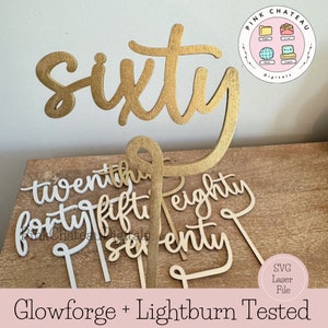 Paquete Milestone Birthday Cake Toppers / SVG Archivo de corte láser / Glowforge & Lightburn probado / Acrílico o Madera