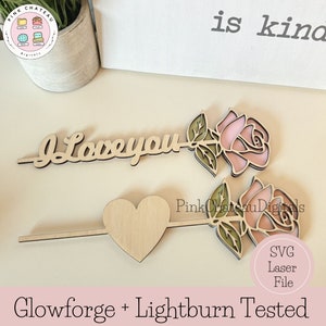 Rose in legno / Cuore opzionale per la personalizzazione / File di taglio digitale SVG / Glowforge & Lightburn testato