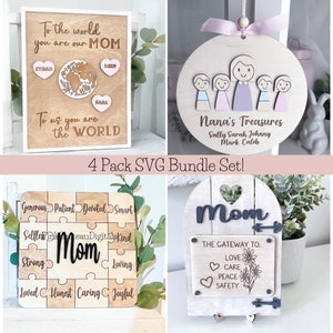 4Pc Best Seller Mom Bundle Set / Archivos de corte grabados con láser SVG / Glowforge listo y probado / Piezas de rompecabezas / Ideal para el cumpleaños del Día de la Madre +