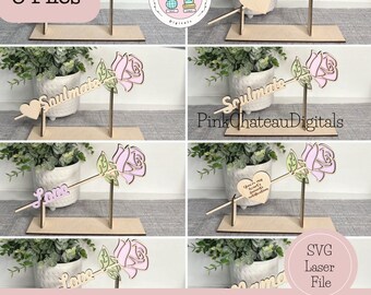 8 rosas de madera / Corazón opcional para personalización / Archivo de corte digital SVG / Probado con Glowforge y Lightburn