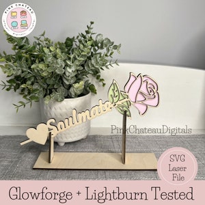 ウッドローズ | オプションのハート（パーソナライズ用）+スタンド / SVG デジタルカットファイル | Glowforge および Lightburn テスト済み