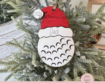 Sports Theme Ornament | SVG Laser Cut File | Glowforge Lightburn Xtool Tested | Golf with Holiday Hat
