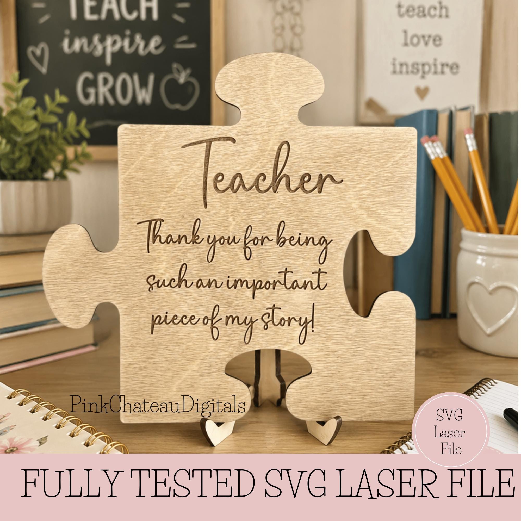 Teacher Puzzle Sign SVG Digital Laser Engraved Cut File | Glowforge CNC ...