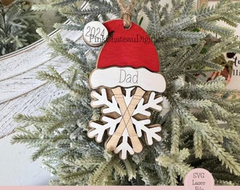 Ski Theme Ornament | SVG Laser Cut File | Glowforge Lightburn Xtool Tested | Skiing with Holiday Hat