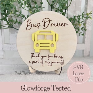 Archivo de corte grabado con láser digital SVG para letrero de conductor de autobús / Probado con Glowforge CNC y Lightburn / VCarve Pro Thunder / Caballete no incluido.