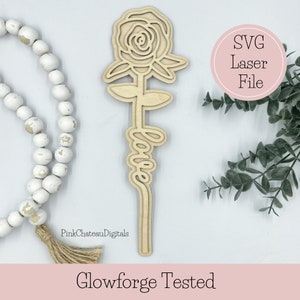 Haste de amor de dupla camada de madeira rosa / arquivo de corte digital SVG | 1/8" (0,125") 3mm | Glowforge pronto e testado | Suporte para display de mini letreiro