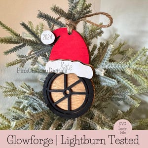 Décoration sur le thème du sport | Fichier SVG découpé au laser | Glowforge Lightburn Xtool testé | Pneu de roue de vélo de vélo de vélo de BMX avec le chapeau de vacances