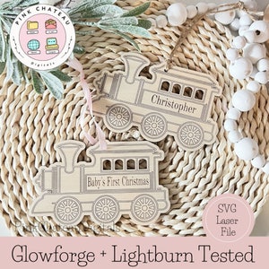 Adorno de tren Primera Navidad del bebé SVG Archivo de corte grabado con láser / Glowforge & Lightburn probado / Acrílico o madera / Tema navideño
