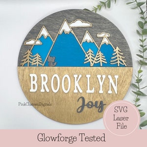 Tema all'aperto nel bosco Montagne Nome Segno SVG File di taglio inciso al laser / Glowforge pronto e testato / File di legno