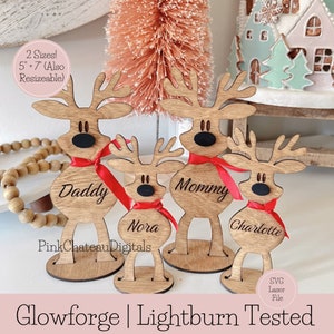 Vrijstaande rendieren | 2 maten | Familienamen SVG lasergegraveerd gesneden bestand Glowforge & Lightburn getest | Acrylhout | Kerstmis