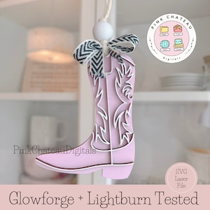 Cowboy Boots Auto Baum Aufhänger Ornament oder Schlüsselanhänger | SVG Digital Schnitt Datei | Glowforge Silhouette Lightburn Tested | Holzlaser
