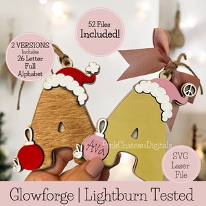 2 Version Preppy Full Alphabet Set 52 Datei | Weihnachtsstrumpf Tags | Rucksack-Bügel SVG Digitale Laserdatei Glowforge Lightburn getestet